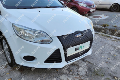 Утеплитель радиатора для Ford Focus, 2010-2015, до рестайлинга, экокожа черная 