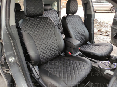 Чехлы на сиденья Mitsubishi ASX/RVR, 2010-2022, Citroen C4 Aircross, 2012-2017, Peugeot 4008, 2012-2015, экокожа черная/ромб перфорация