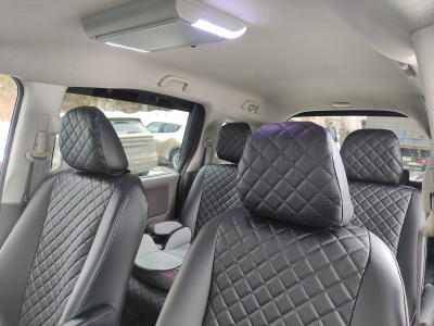 Чехлы на сиденья Honda Freed (GB5-GB8), 2016-2024, 6 мест, капитанские кресла, экокожа черная/ромб перфорация