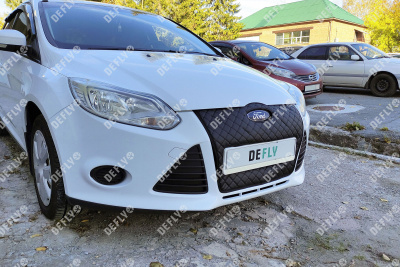Утеплитель радиатора для Ford Focus, 2010-2015, до рестайлинга, экокожа черная 